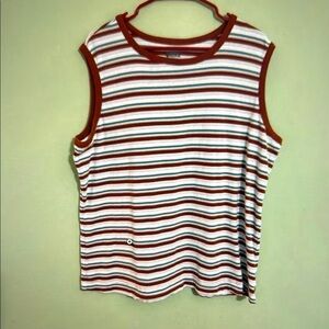 Duluth Trading Co Brown and White Striped Sleeveless Tank top